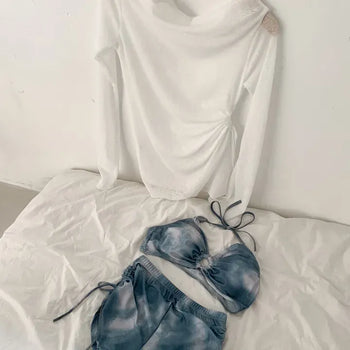 Tie-dye Blue Cover-up Set Bikini Swimsuit