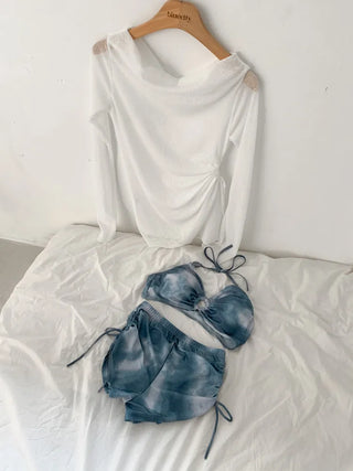 Tie-dye Blue Cover-up Set Bikini Swimsuit