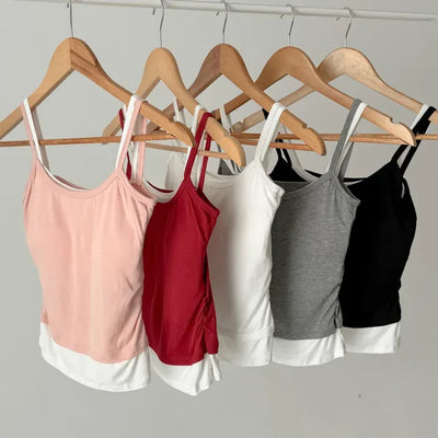 Double-Layer Shirred Cup Sleeveless Bralette Built-in Cup Strap Sleeveless