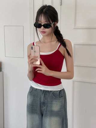 Double-Layer Shirred Cup Sleeveless Bralette Built-in Cup Strap Sleeveless