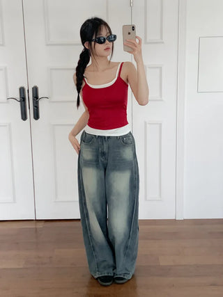 Double-Layer Shirred Cup Sleeveless Bralette Built-in Cup Strap Sleeveless