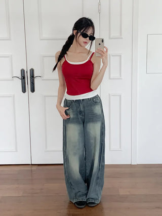 Double-Layer Shirred Cup Sleeveless Bralette Built-in Cup Strap Sleeveless