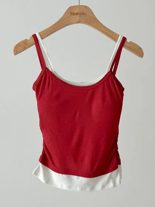 Double-Layer Shirred Cup Sleeveless Bralette Built-in Cup Strap Sleeveless