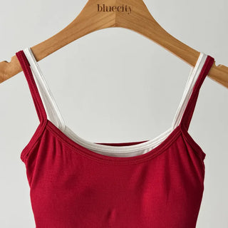 Double-Layer Shirred Cup Sleeveless Bralette Built-in Cup Strap Sleeveless