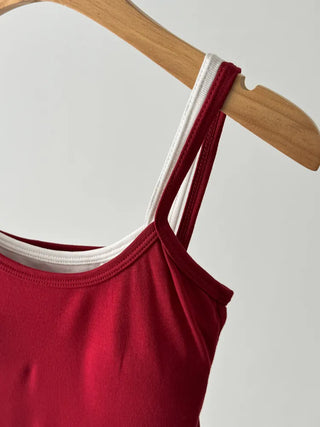 Double-Layer Shirred Cup Sleeveless Bralette Built-in Cup Strap Sleeveless