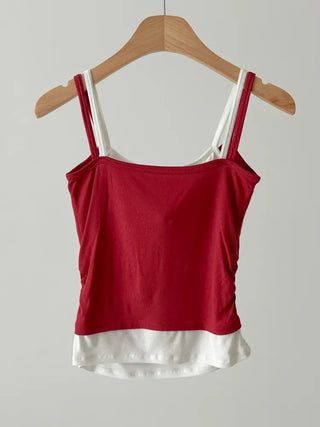 Double-Layer Shirred Cup Sleeveless Bralette Built-in Cup Strap Sleeveless