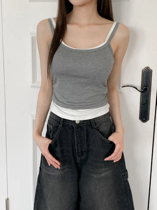 Double-Layer Shirred Cup Sleeveless Bralette Built-in Cup Strap Sleeveless