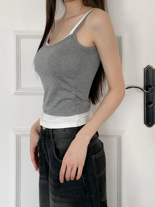 Double-Layer Shirred Cup Sleeveless Bralette Built-in Cup Strap Sleeveless