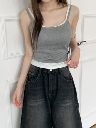 Double-Layer Shirred Cup Sleeveless Bralette Built-in Cup Strap Sleeveless