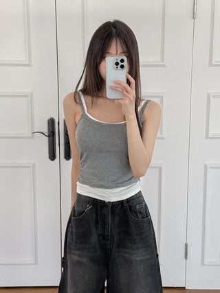 Double-Layer Shirred Cup Sleeveless Bralette Built-in Cup Strap Sleeveless