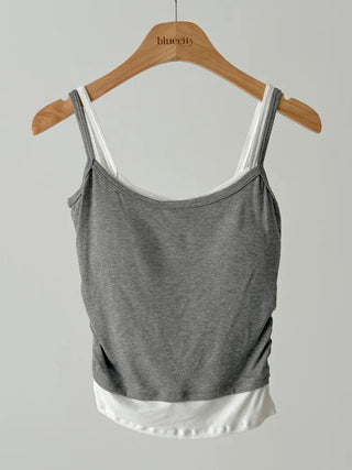 Double-Layer Shirred Cup Sleeveless Bralette Built-in Cup Strap Sleeveless