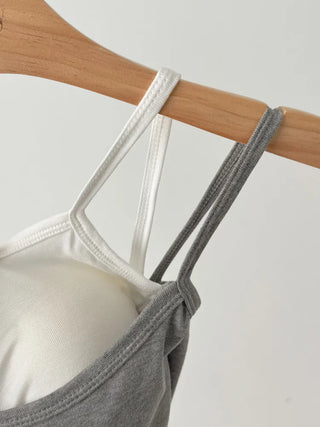Double-Layer Shirred Cup Sleeveless Bralette Built-in Cup Strap Sleeveless