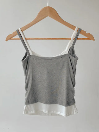 Double-Layer Shirred Cup Sleeveless Bralette Built-in Cup Strap Sleeveless