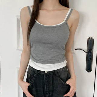 Double-Layer Shirred Cup Sleeveless Bralette Built-in Cup Strap Sleeveless
