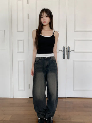 Double-Layer Shirred Cup Sleeveless Bralette Built-in Cup Strap Sleeveless