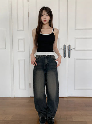 Double-Layer Shirred Cup Sleeveless Bralette Built-in Cup Strap Sleeveless