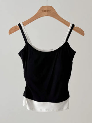 Double-Layer Shirred Cup Sleeveless Bralette Built-in Cup Strap Sleeveless