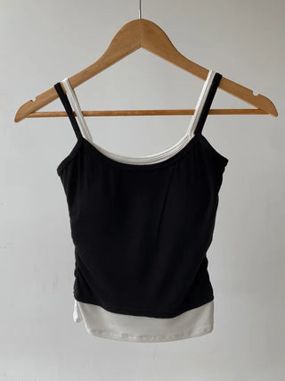 Double-Layer Shirred Cup Sleeveless Bralette Built-in Cup Strap Sleeveless