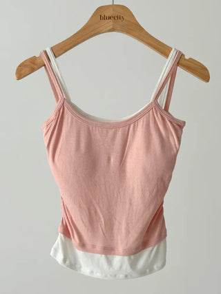 Double-Layer Shirred Cup Sleeveless Bralette Built-in Cup Strap Sleeveless