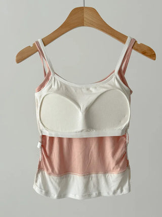 Double-Layer Shirred Cup Sleeveless Bralette Built-in Cup Strap Sleeveless