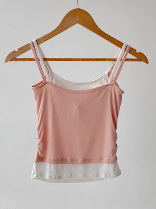 Double-Layer Shirred Cup Sleeveless Bralette Built-in Cup Strap Sleeveless