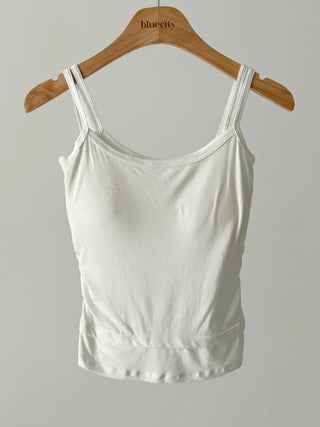 Double-Layer Shirred Cup Sleeveless Bralette Built-in Cup Strap Sleeveless