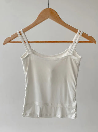 Double-Layer Shirred Cup Sleeveless Bralette Built-in Cup Strap Sleeveless