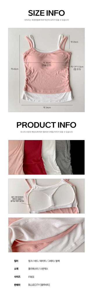 Double-Layer Shirred Cup Sleeveless Bralette Built-in Cup Strap Sleeveless