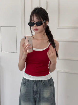 Double-Layer Shirred Cup Sleeveless Bralette Built-in Cup Strap Sleeveless