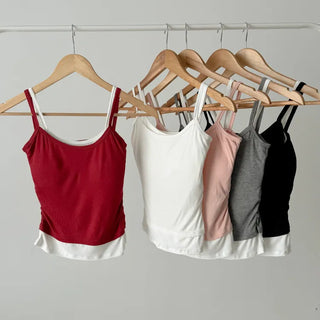 Double-Layer Shirred Cup Sleeveless Bralette Built-in Cup Strap Sleeveless