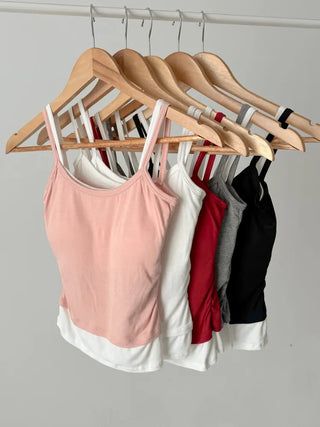 Double-Layer Shirred Cup Sleeveless Bralette Built-in Cup Strap Sleeveless