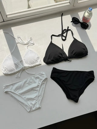 Waffle Check Cardigan Wrap Skirt Bikini Swimsuit