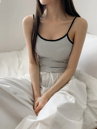 Black Striped Sleeveless Bralette with Cups