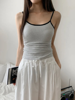 Black Striped Sleeveless Bralette with Cups