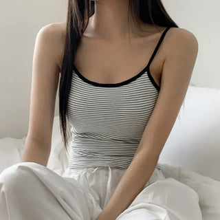 Black Striped Sleeveless Bralette with Cups