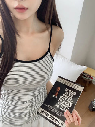 Black Striped Sleeveless Bralette with Cups