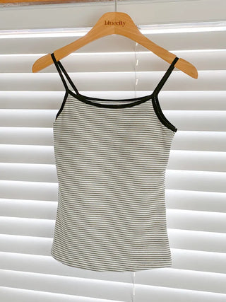 Black Striped Sleeveless Bralette with Cups