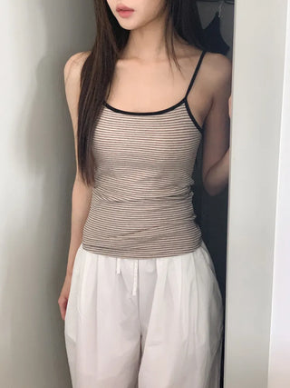 Black Striped Sleeveless Bralette with Cups