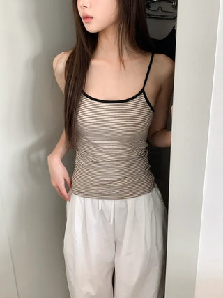 Black Striped Sleeveless Bralette with Cups
