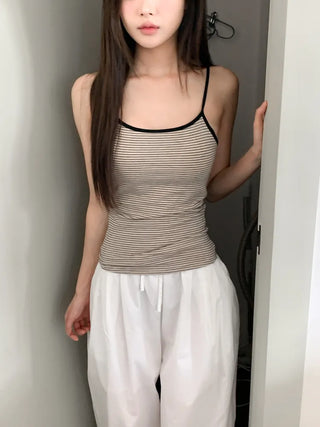 Black Striped Sleeveless Bralette with Cups