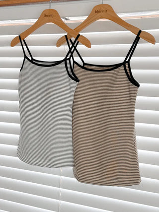 Black Striped Sleeveless Bralette with Cups