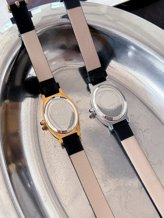 EKE Oval Classic Silver Leather Wristwatch