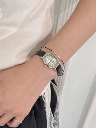 EKE Oval Classic Silver Leather Wristwatch