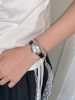 EKE Oval Classic Silver Leather Wristwatch