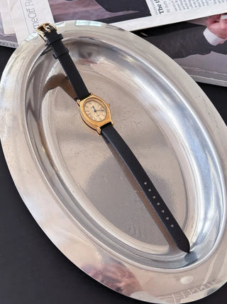 EKE Oval Classic Silver Leather Wristwatch