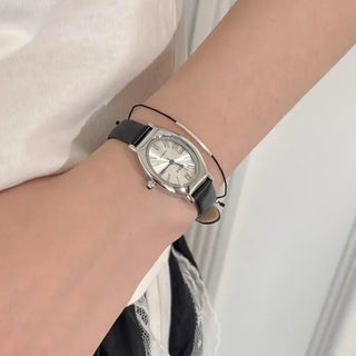 EKE Oval Classic Silver Leather Wristwatch