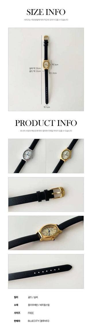 EKE Oval Classic Silver Leather Wristwatch