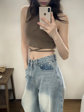 Drop String Bralette Crop Cap Sleeveless
