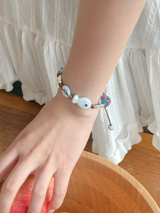 Starfish Ceramic Button Heart Knot Long Bracelet Necklace