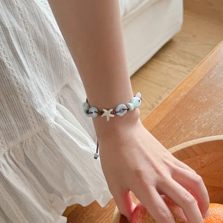 Starfish Ceramic Button Heart Knot Long Bracelet Necklace